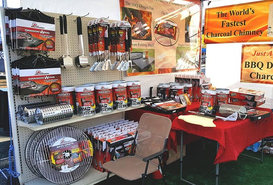 Retail products being displayed at a tradeshow booth