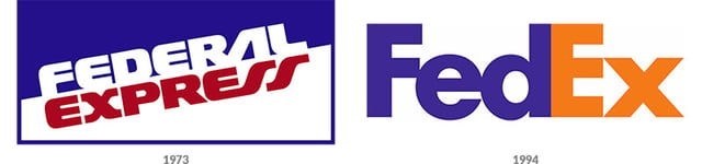 Comparison of old and new FedEx logos side-by-side.