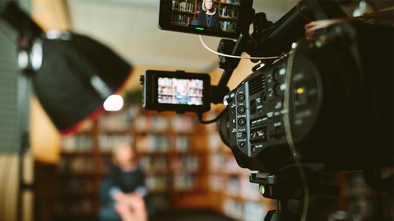 Video studio setup with a presenter