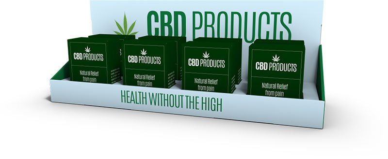 Counter top point of purchase display with branded CBD products